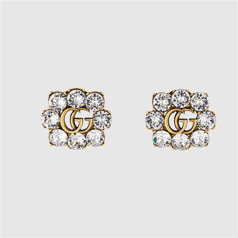 Double G Earrings With Clear Crystals .